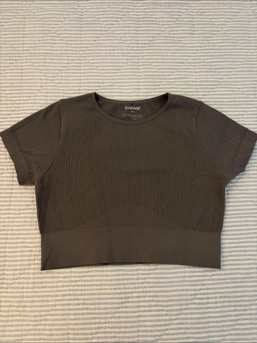 Garage Short-Sleeve Ribbed Crop Top in Grey